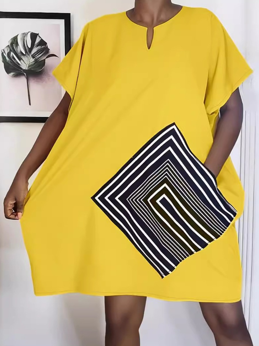 LW Plus Size Geometric Print Pocket Design Dress