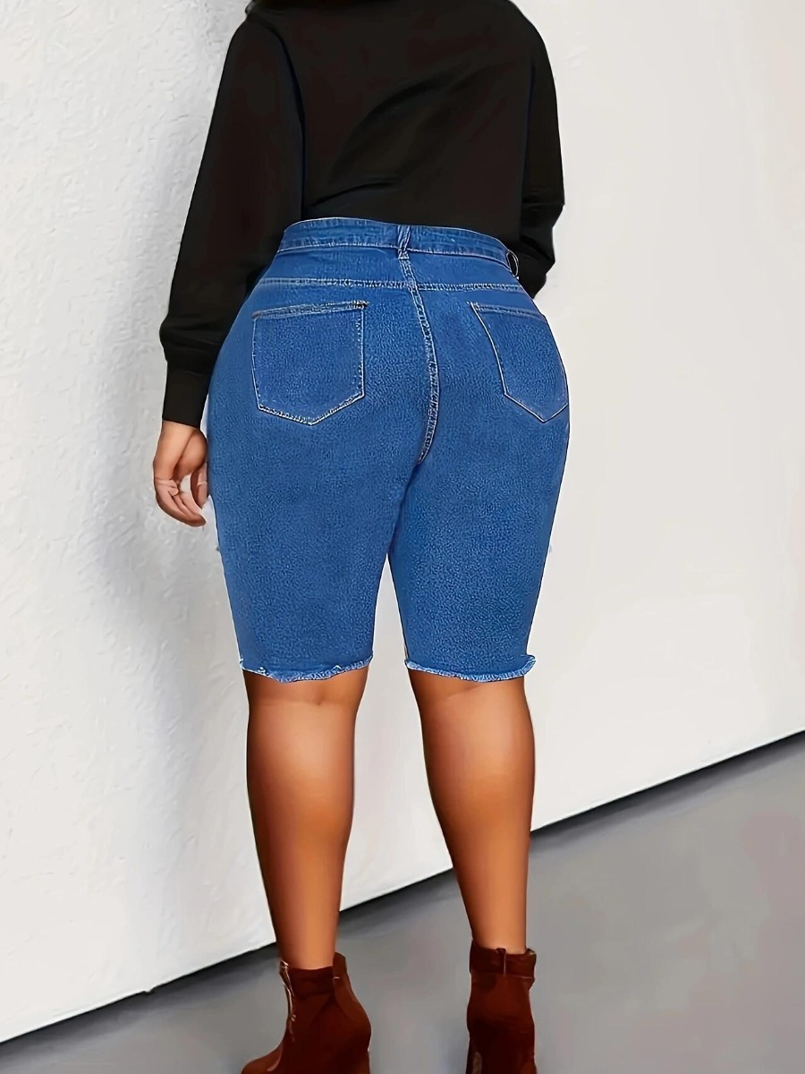 LW Plus Size Ripped Raw Edge Denim Shorts 4X