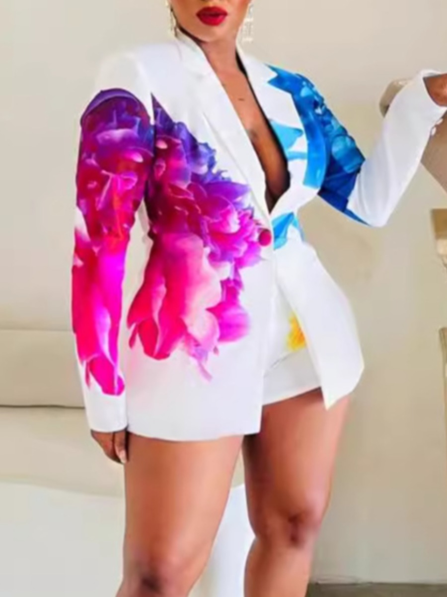 LW Plus Size Floral Print Blazer Shorts Set