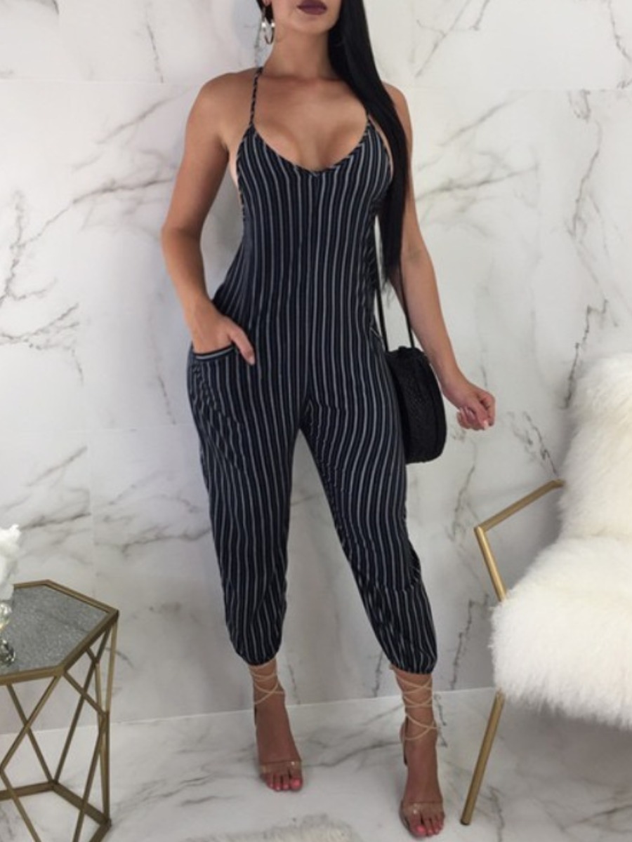 LW Pocket Design Striped Jumpsuit