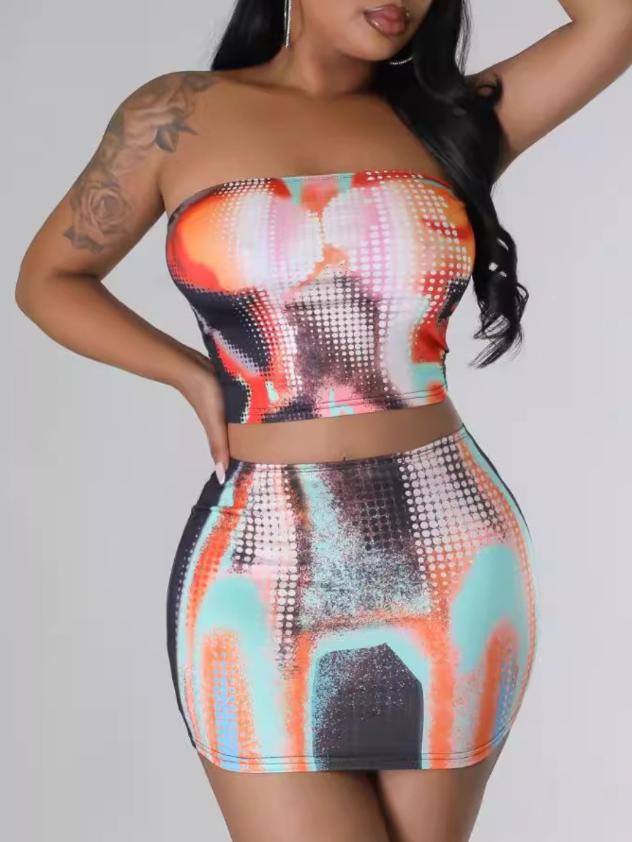 LW Tube Top Mixed Print Skirt Set