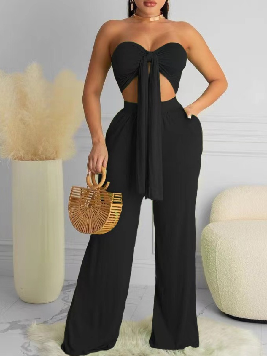 LW Bandage Design Wide Leg High Waist Pants Set