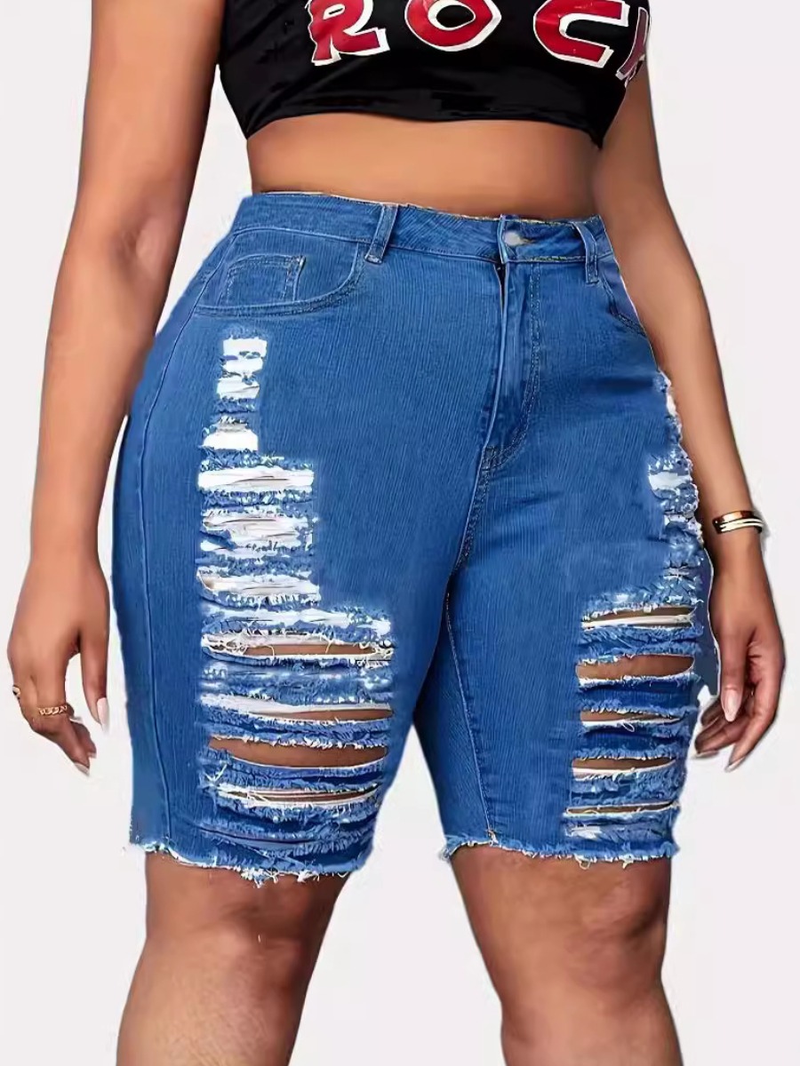 LW Plus Size Ripped Raw Edge Denim Shorts 4X