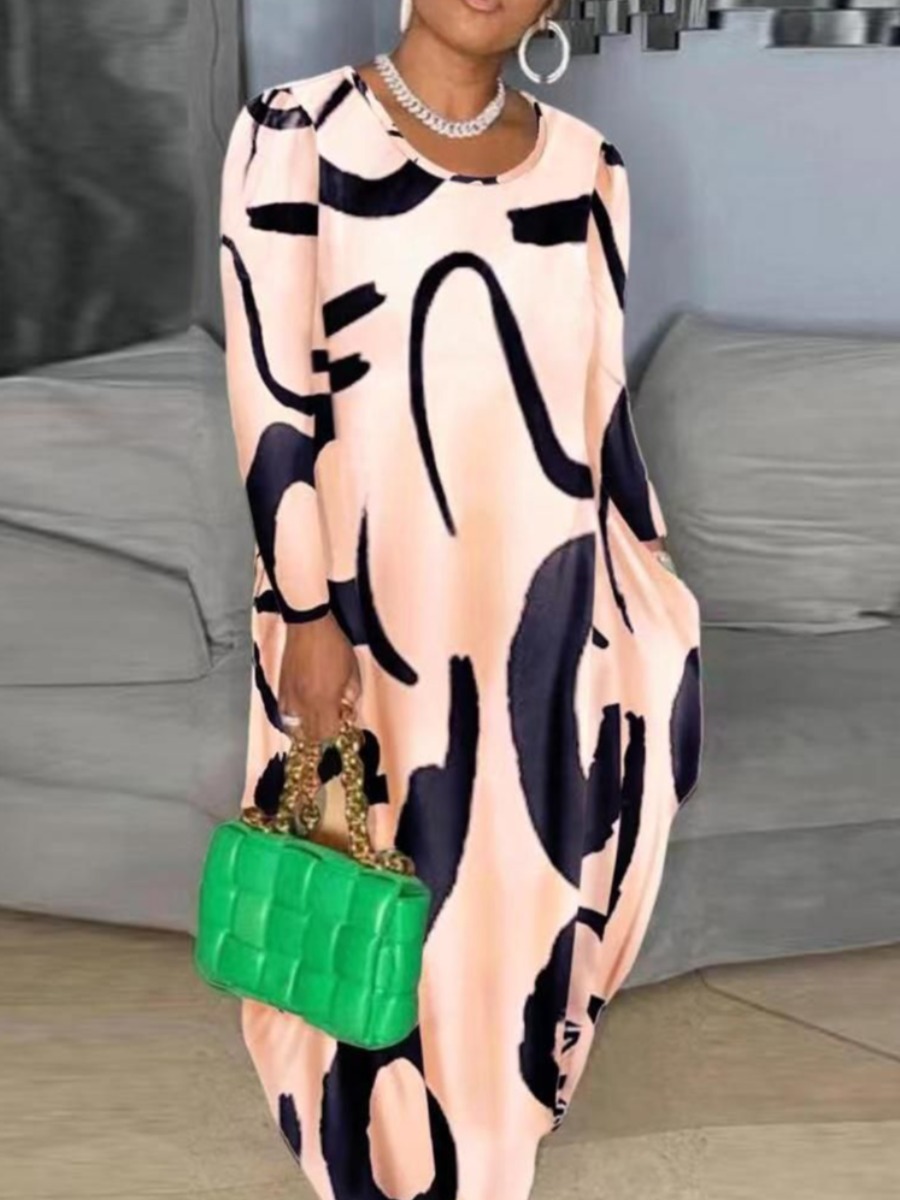 LW Plus Size Round Neck Print Pocket Design Loose 