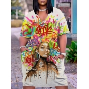 LW Plus Size Graffiti Figure Print Pocket Design D