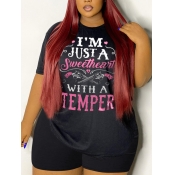 LW Plus Size Heart Letter Print Shorts Set