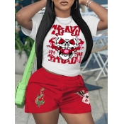 LW Skull Head Letter Print Shorts Set