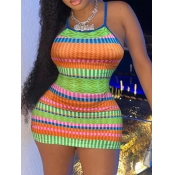 LW Striped Patchwork Mesh Bodycon Dress