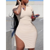 LW Rib Knit Thigh Slit Bodycon Dress