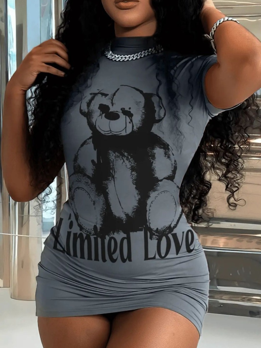 LW Plus Size Teddy Bear Letter Print Dress