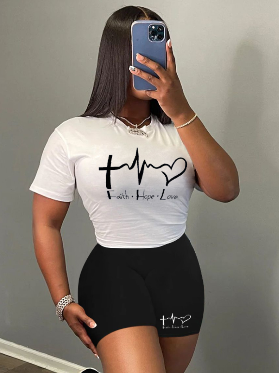 LW Heart Letter Print Shorts Set