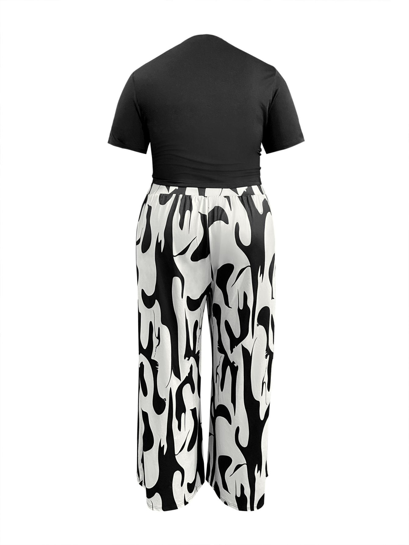 LW BASICS Plus Size Round Neck Print Wide Leg Pants Set 5X