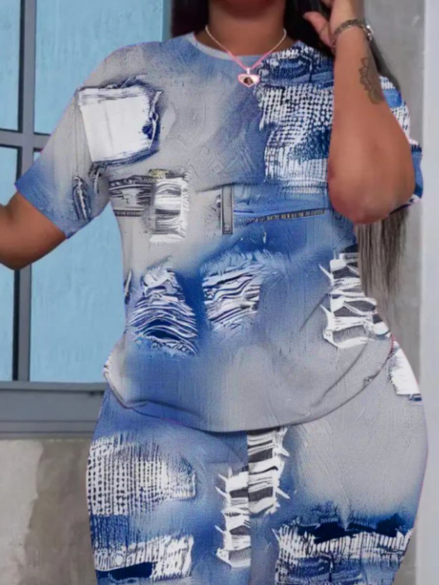 LW Plus Size Imitation Denim Regular Fit Shorts Set