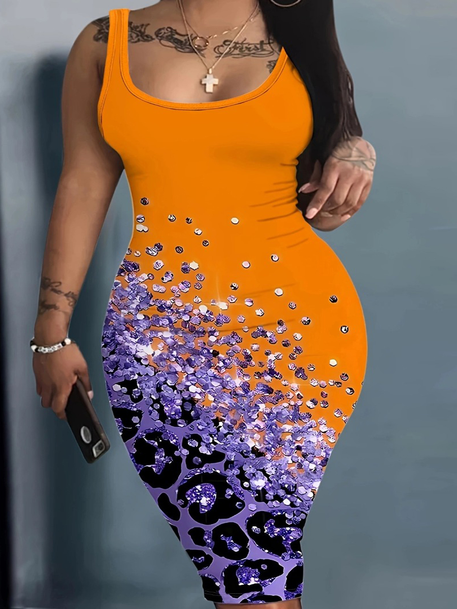 LW Plus Size Rhinestone Decor Print Bodycon Cami Dress