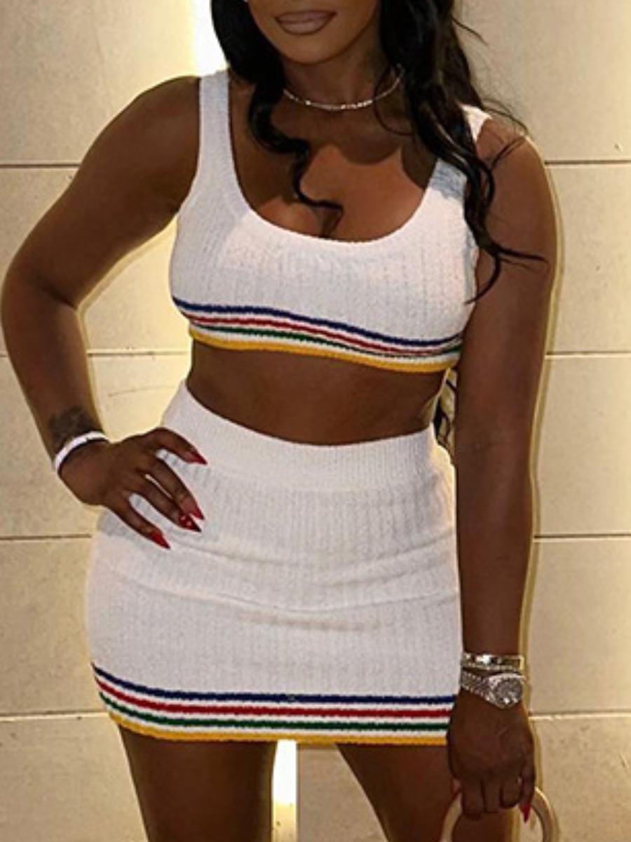 LW Crop Top Striped Skirt Set