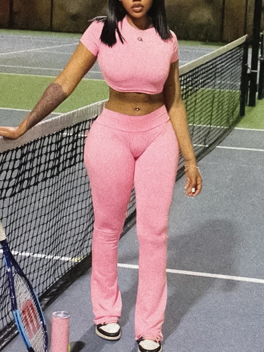 LW BASICS Crop Top Flared Pants Set