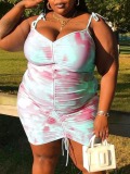 LW SXY Plus Size Tie Dye Ruched Drawstring Bodycon Dress