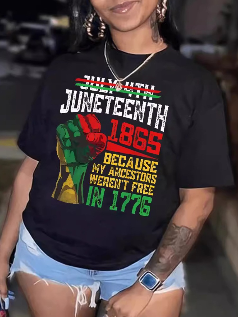 LW Juneteenth Letter Print Patchwork T-shirt