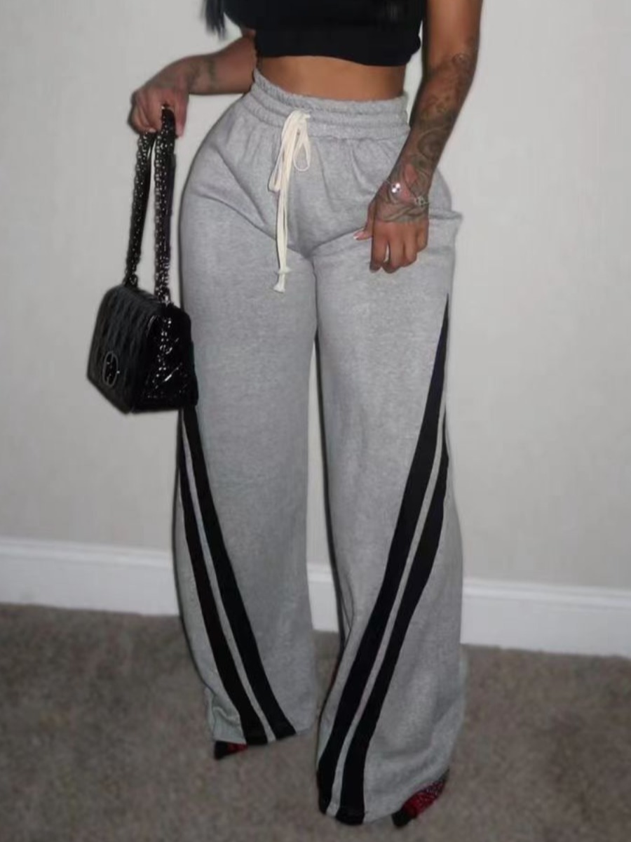 LW High Waist Striped Drawstring Sweatpants