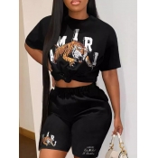 LW Plus Size Tiger Letter Print Shorts Set