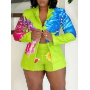 LW Plus Size Mixed Print Blazer Shorts Set