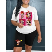 LW Plus Size Plaid Cartoon Star Print Shorts Set