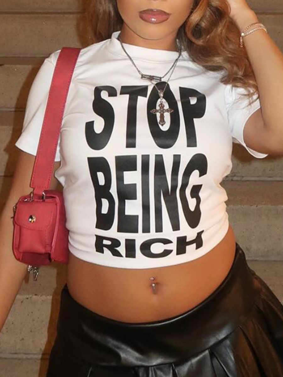 LW Round Neck Letter Print T-shirt