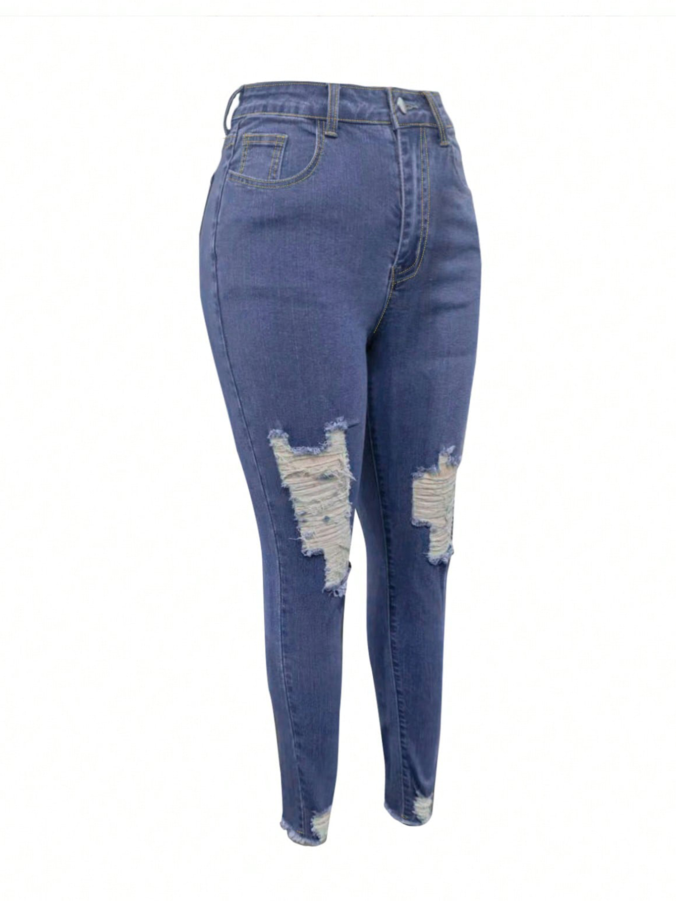 LW Mid Waist Ripped High Elasticity Jeans