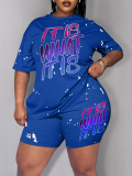 LW BASICS Plus Size Gradient Letter Print Shorts Set