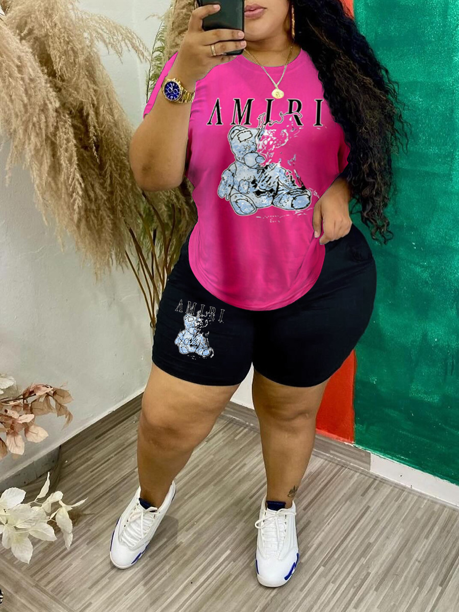 LW Plus Size Teddy Bear Letter Print Shorts Set