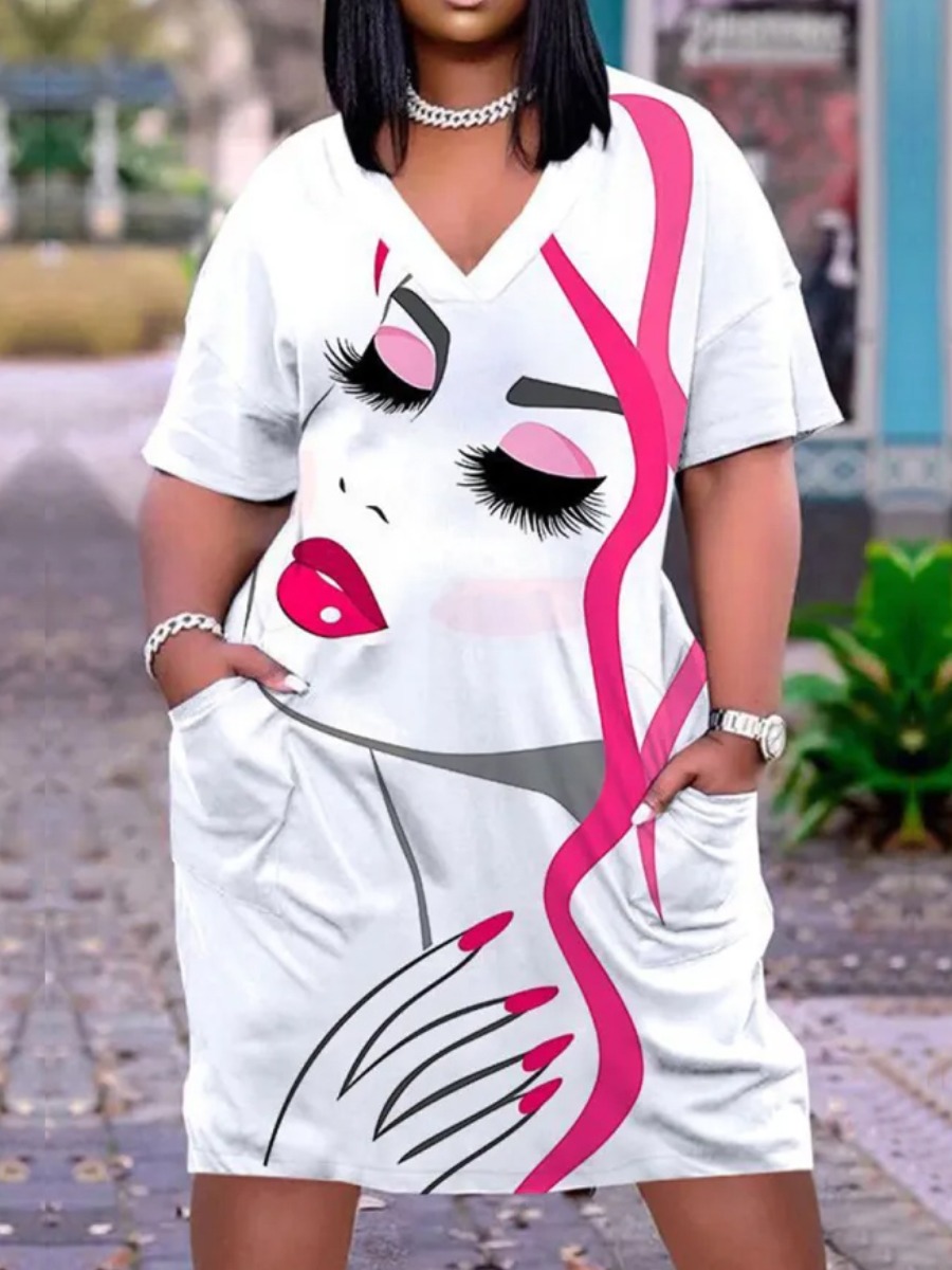 LW Plus Size Figure Print Pocket Design Dress