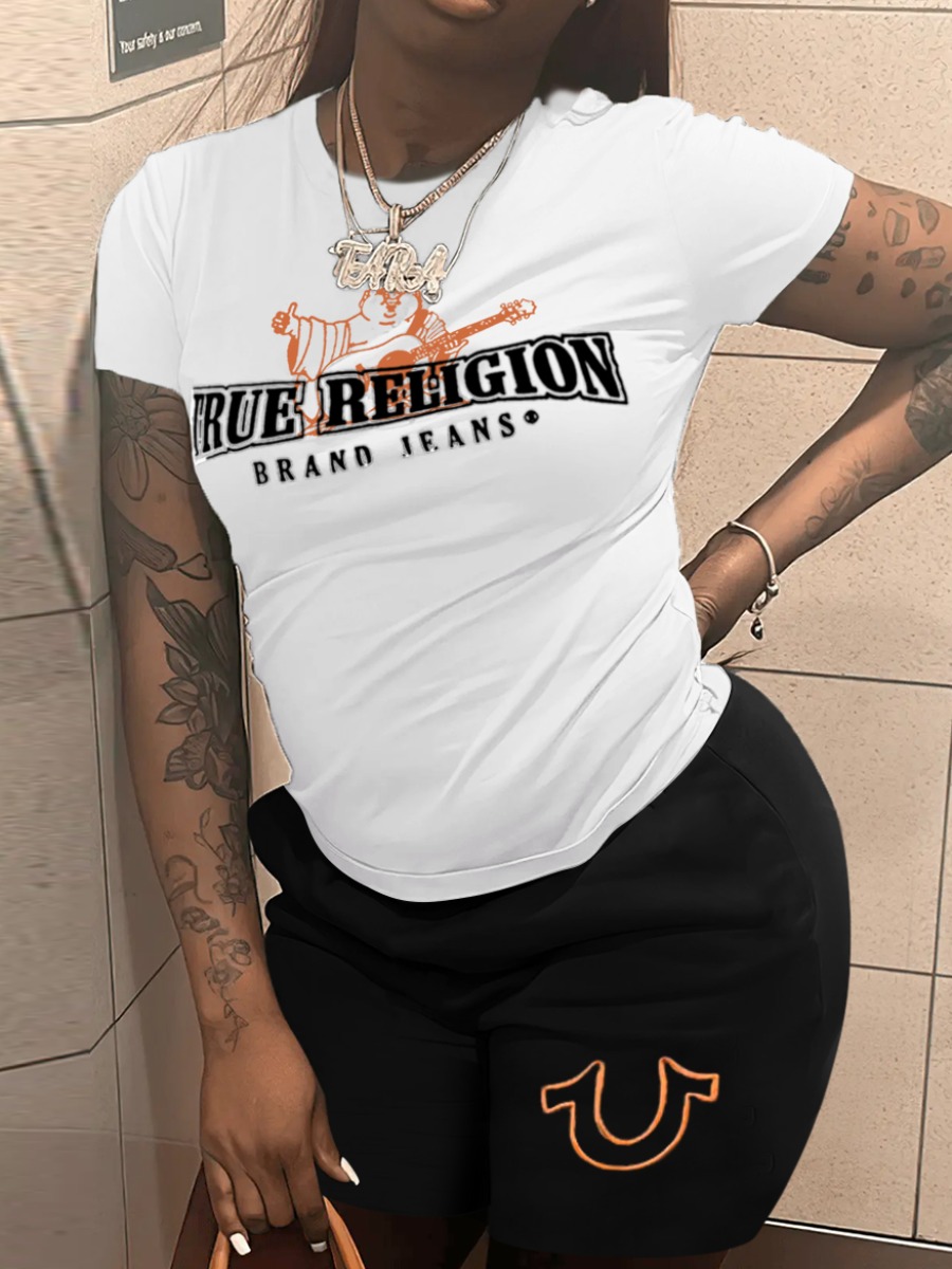 LW Round Neck Figure Letter Print Shorts Set