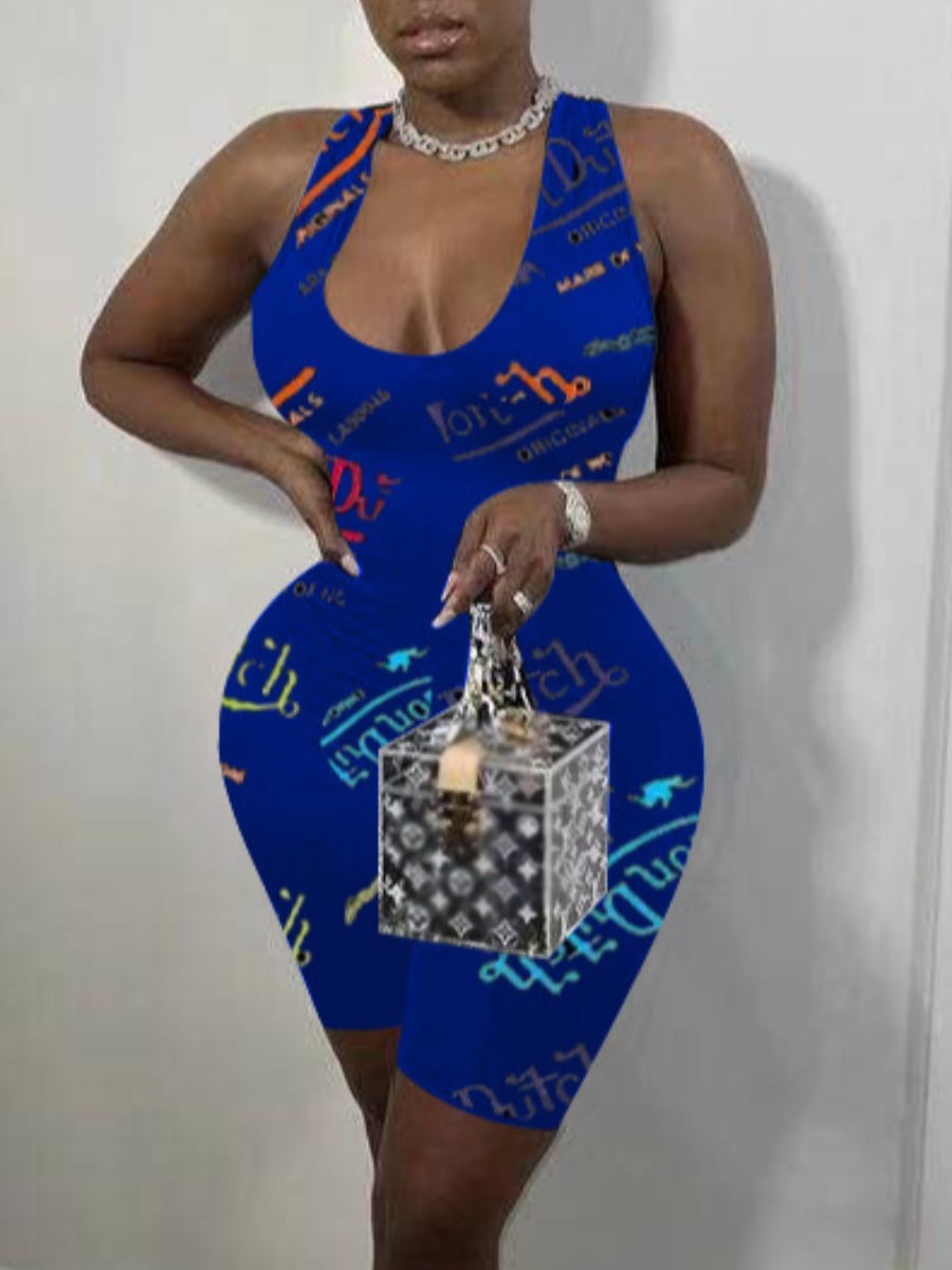 LW Cross Strap Letter Print Backless Romper