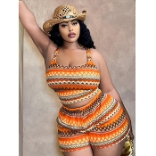 LW BASICS Plus Size Cami Geometric Print Knit Shor