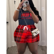 LW Plus Size Pattern Plaid Two-piece Shorts Set