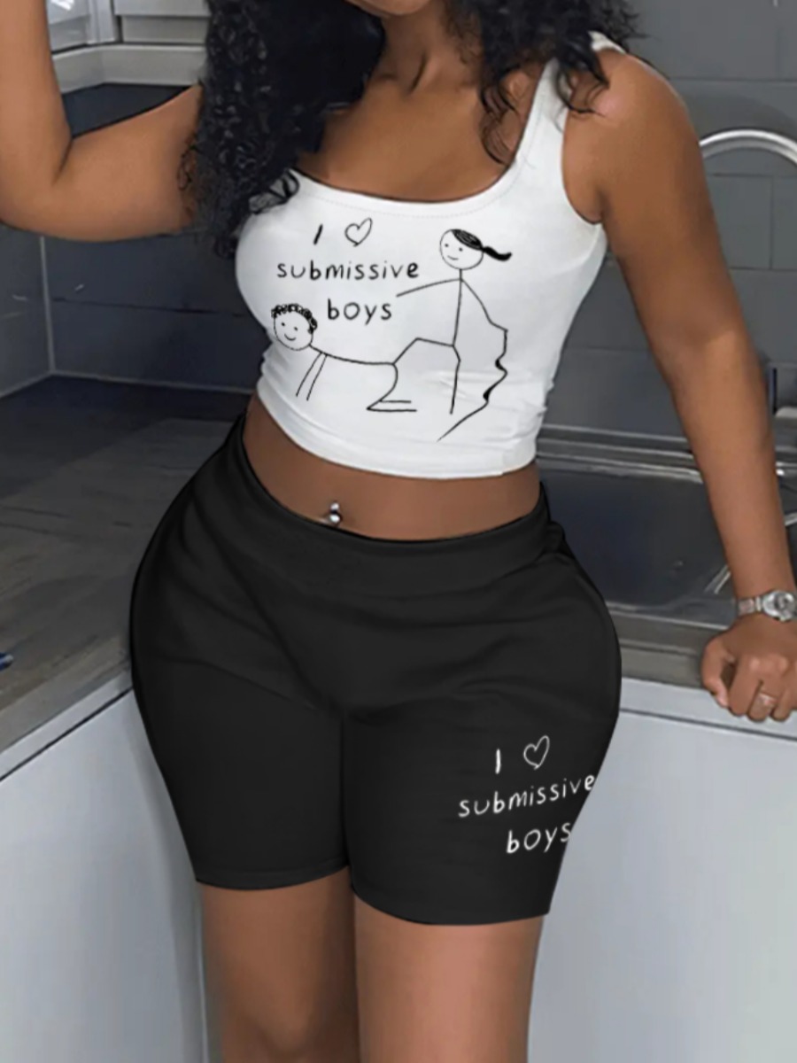 LW Cami Cartoon Letter Print Shorts Set
