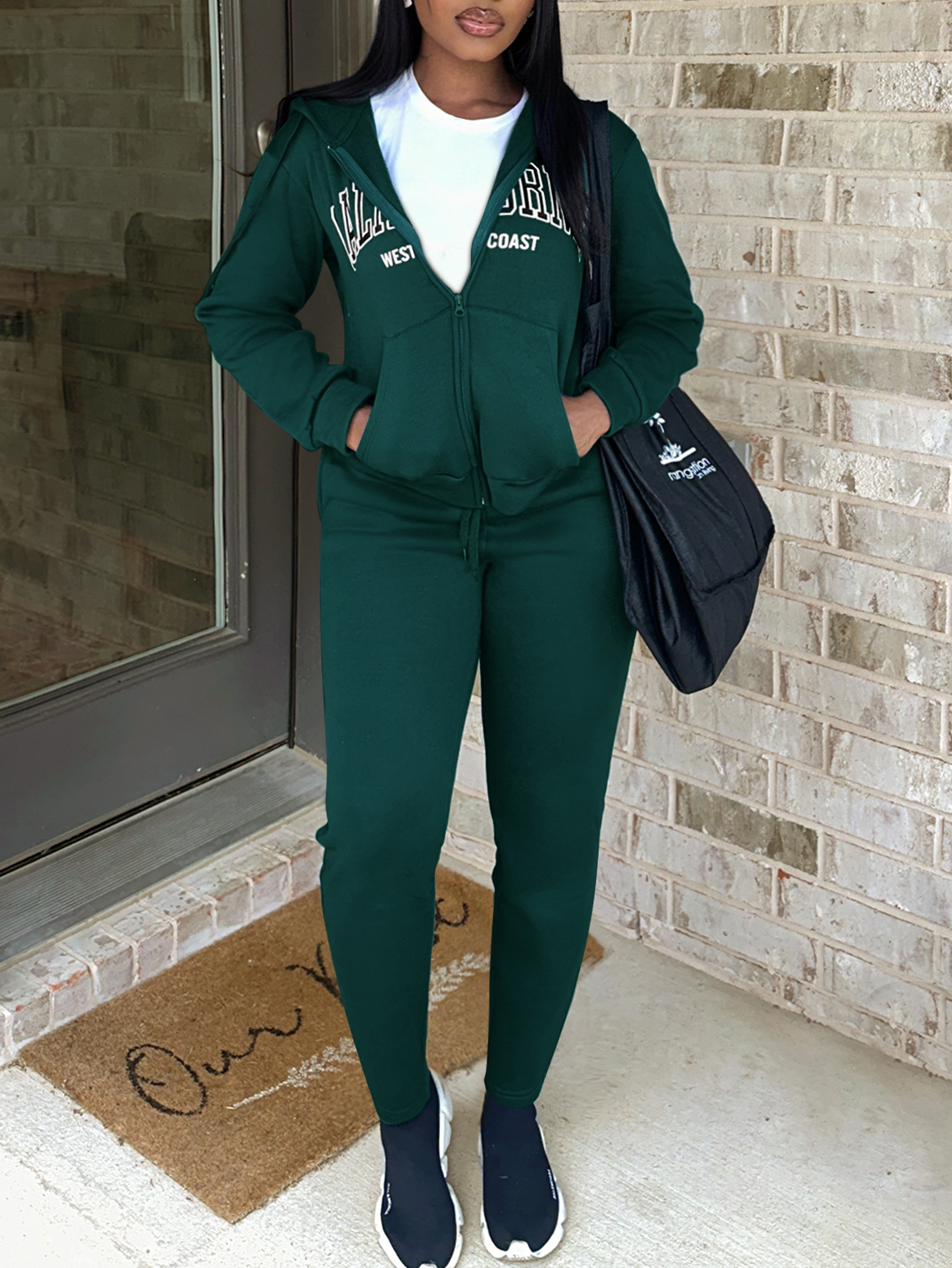 LW BASICS Letter Print Kangaroo Pocket Pants Set
