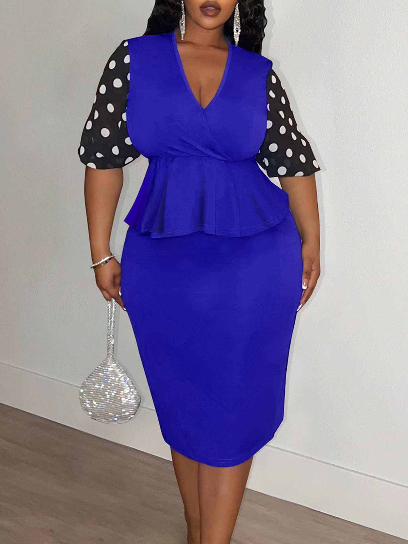 LW BASICS Plus Size Dot Print Flounce Design Skirt Set