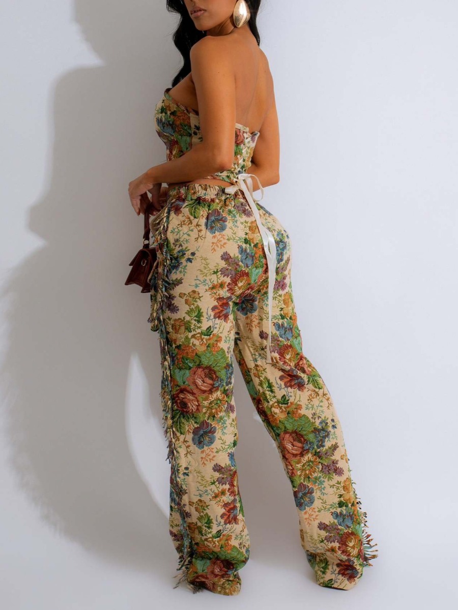 LW Floral Print Tassel Bandage Design Pants Set