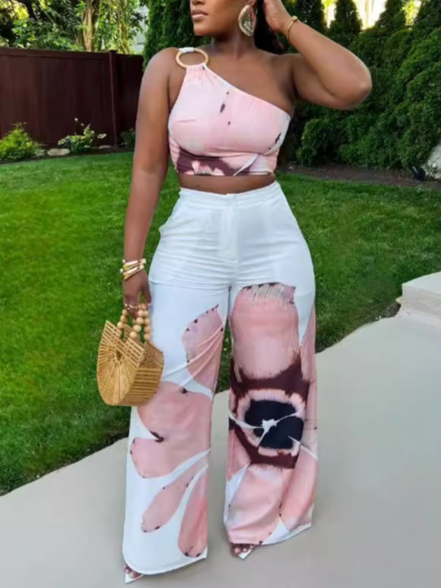 LW Pattern Monochrome Two-piece Pants Set