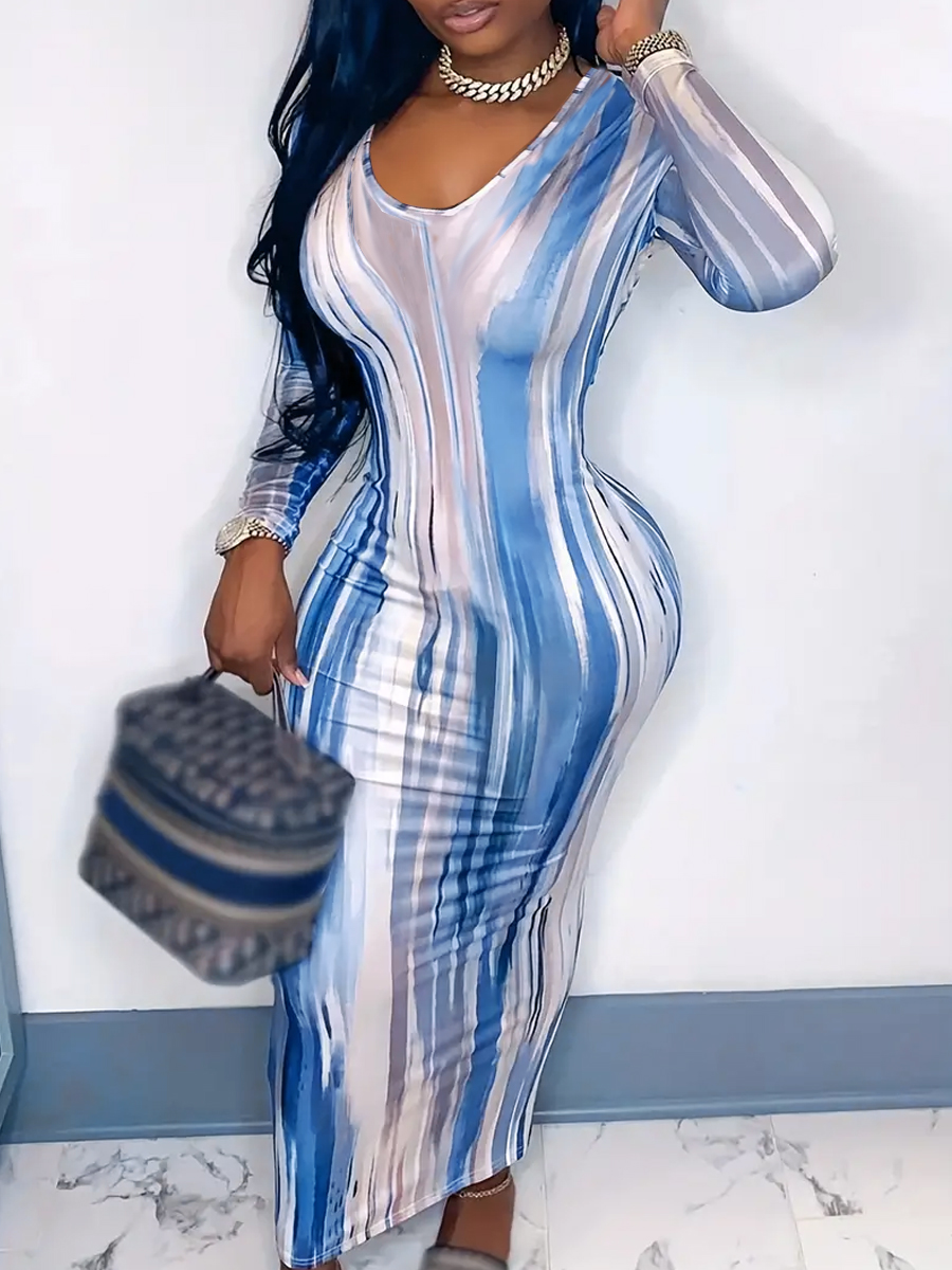 LW SXY Wrap Geometric Pattern Maxi Dress