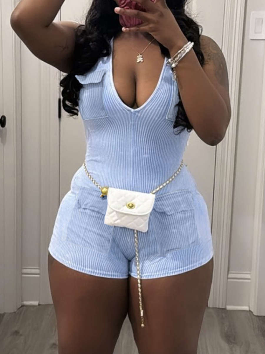 LW Pocket Design Solid Color Romper