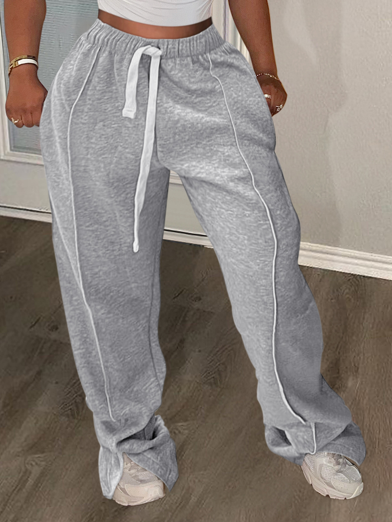 LW BASICS Plus Size Mid Waist Drawstring Loose Sweatpants 4X