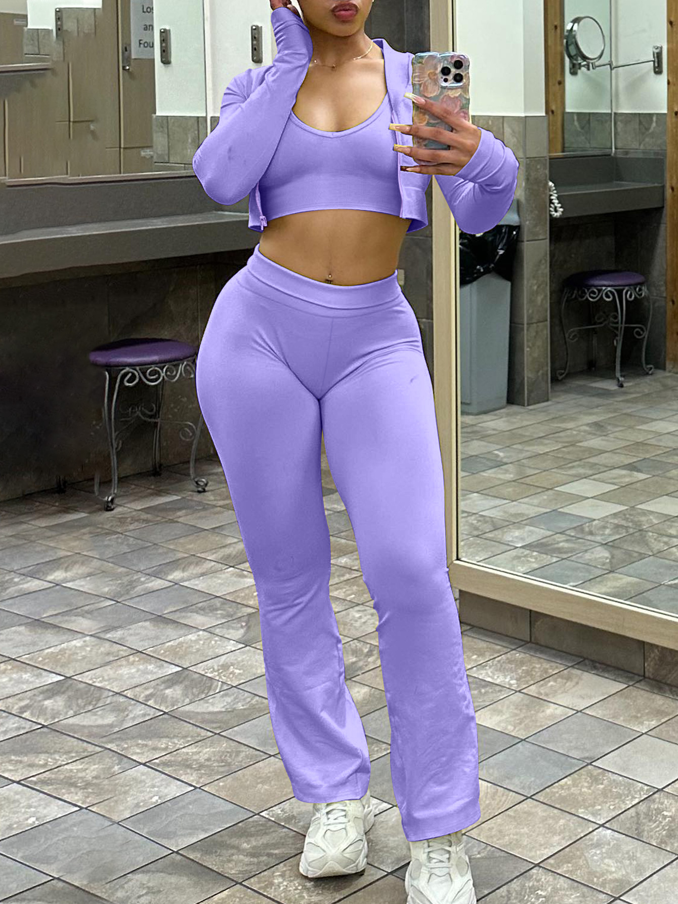 LW BASICS Solid Color Two-piece Pants Set