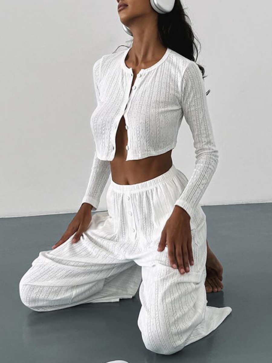 LW Cardigan Solid Color Two-piece Pants Set
