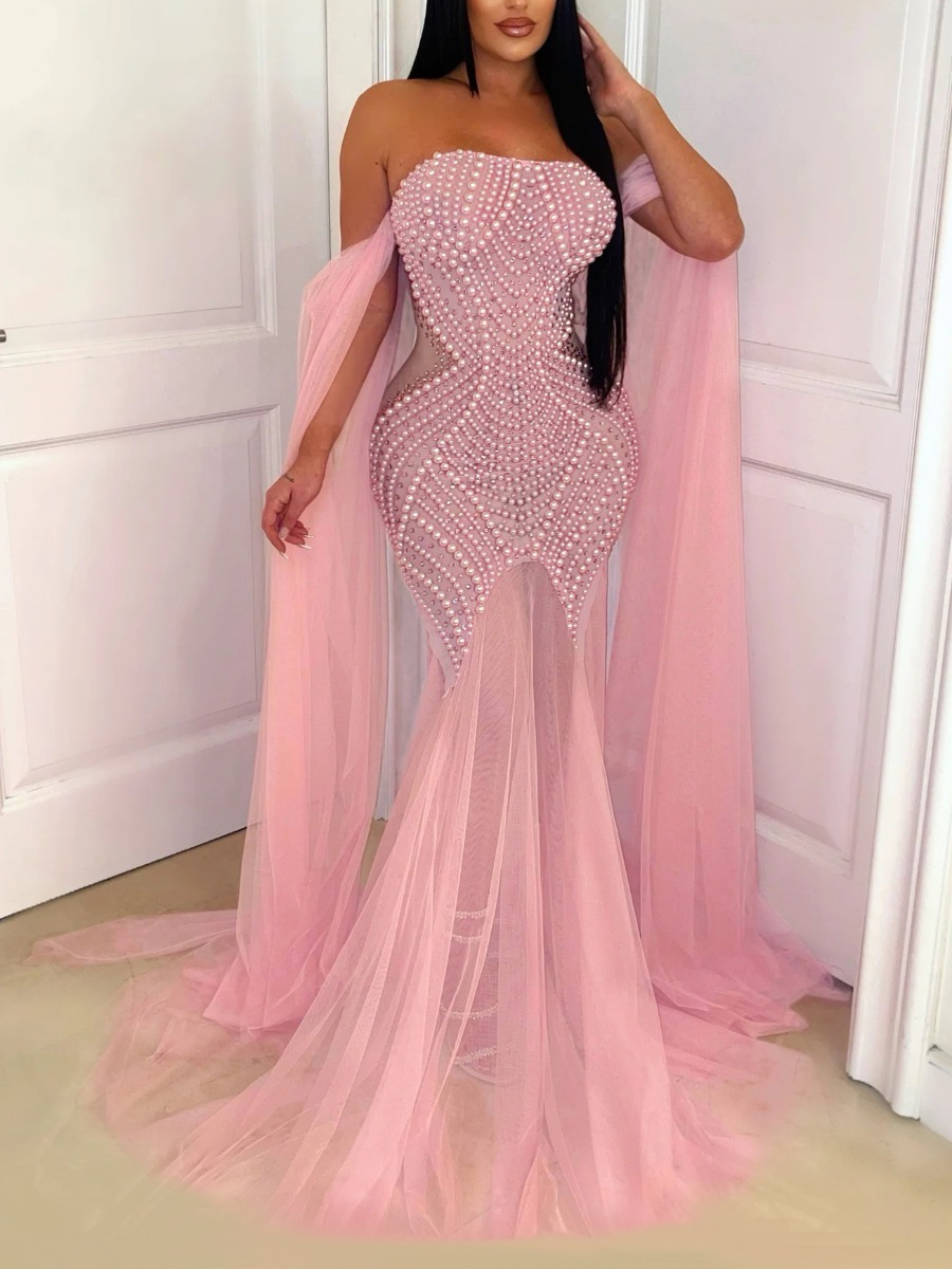 LW Hot Drilling Solid Color Prom Dress