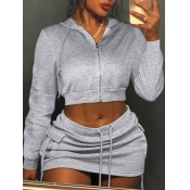 LW Zipper Pocket Design Drawstring Skirt Set