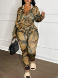 LW Plus Size Hooded Collar Mixed Print Tracksuit Set