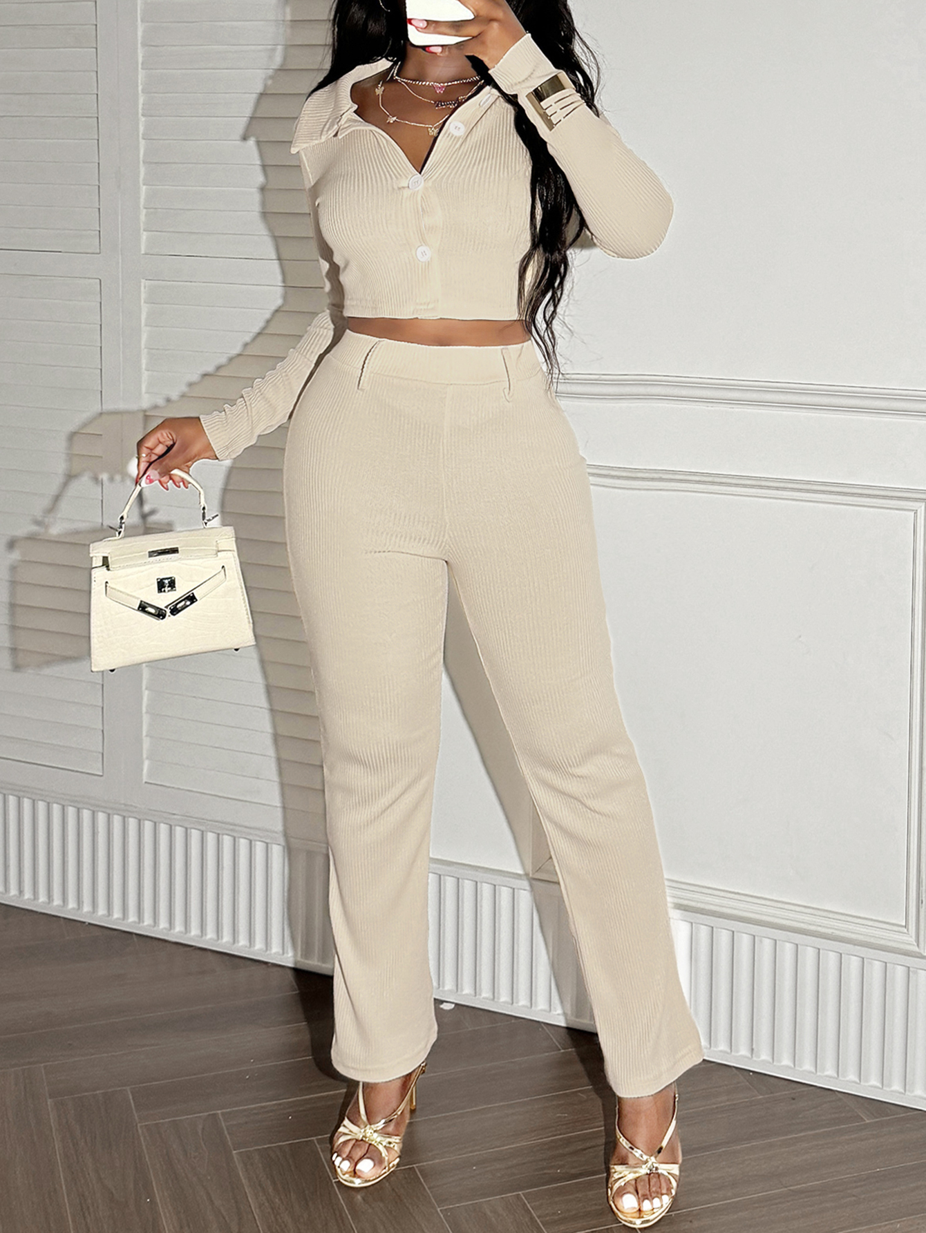 LW BASICS Solid Color Two-piece Pants Set