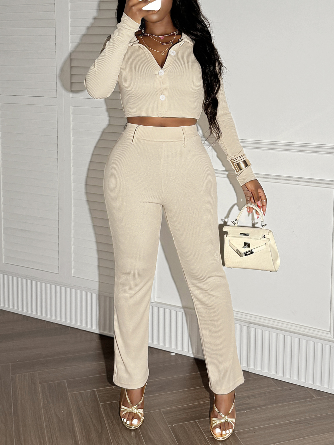 LW BASICS Solid Color Two-piece Pants Set